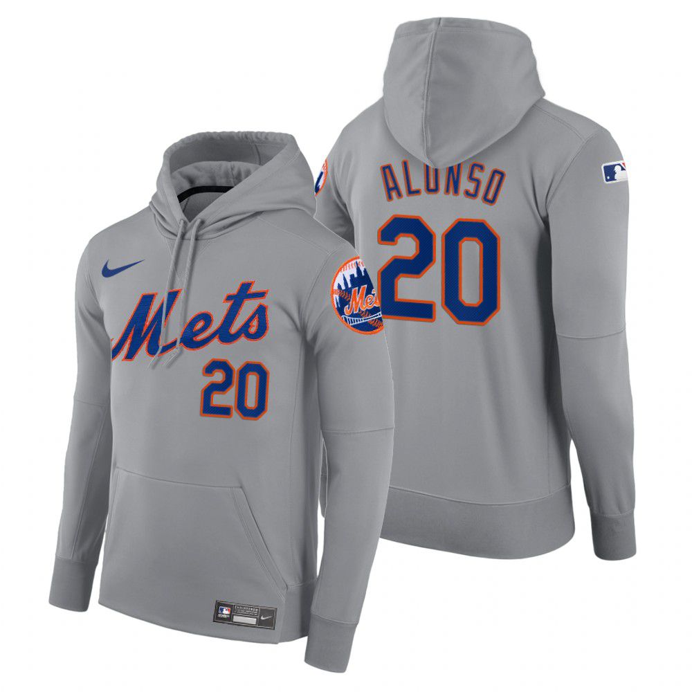 Men New York Mets #20 Alonso gray road hoodie 2021 MLB Nike Jerseys->new york mets->MLB Jersey